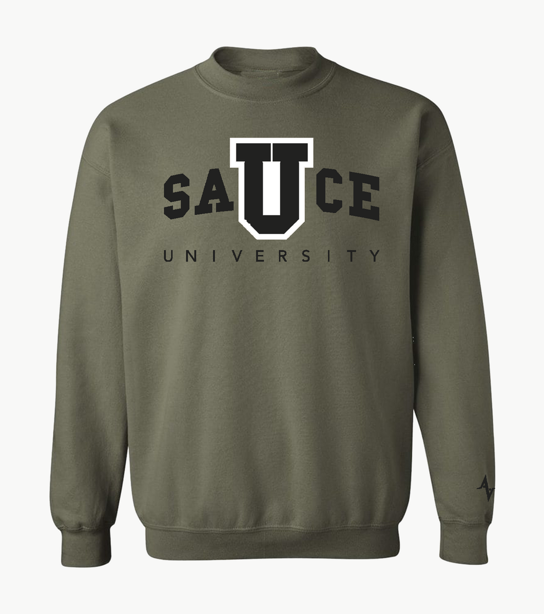 Sauce University Olive Green Crew Neck Sweater